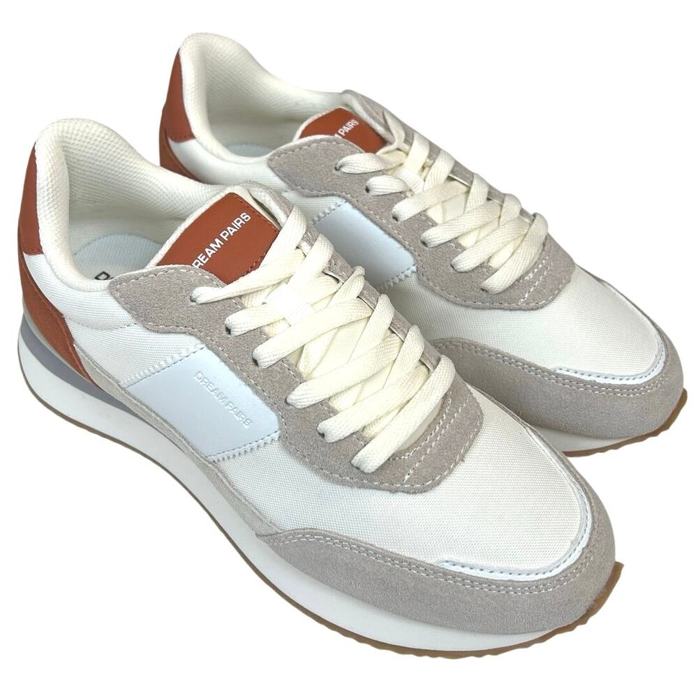 Dream Pairs Women Retro Sneakers White Orange Suede Platform Size 8.5 New Box